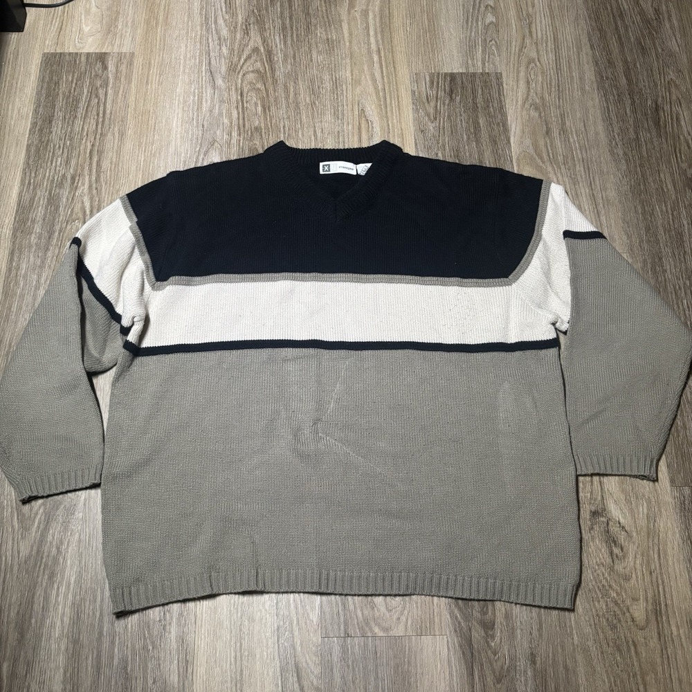 Xtreme Gear Y2K‎ Men's Sweater Sz Large Black White Gray Vintage V-neck Pullover